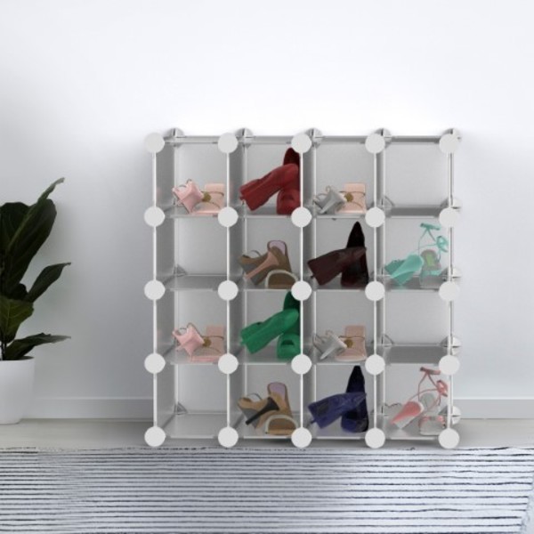 Hastings Home 16-piece Interlocking Storage Cubby, Modular Plastic Shoe Organizer Shelf and Closet Storage Bin 527669XUB